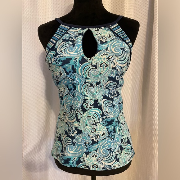 Ellen Tracy blue paisley print tankini size 10 - Picture 1 of 8